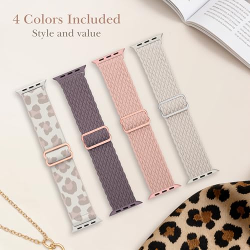 Image of Delidigi Stretchy Bands Compatible for Apple Watch Band Women 40mm 38mm 41mm 42mm 44mm 45mm 46mm 49mm, Nylon Braided Straps for iWatch Series 11 10 9 8 7 6 SE 5 4 3 Ultra 3 2 1