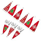 Liyujuping 6pcs Christmas Santa Hats Silverware Holders, Christmas Cutlery Tableware Holders for Knife and Fork Decoration, Santa Hats Utensil for Dinner Table Xmas Party Decoration