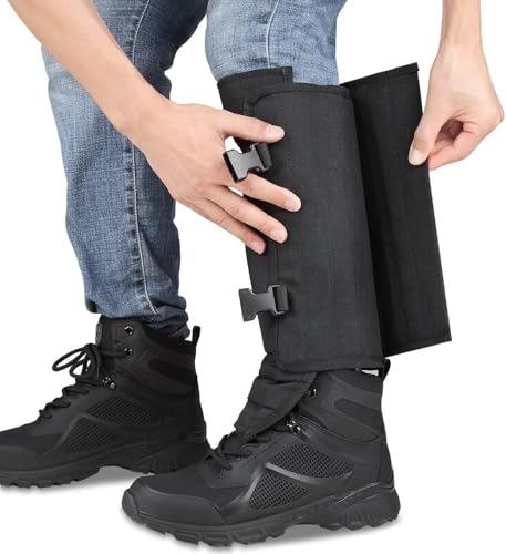 Image of QTM Snake Gaiters for Protection Against Snake Bite Waterproof Snake Guards for Snake Bite Protection Lower Legs Snake Proof with Adjustable Size for Hiking Farm Working (Black, Pack of 1 Pair)