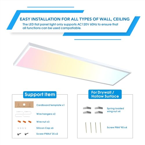 8 Pack 1x4 LED Flat Panel Light, 50W 6250LM Surface Mount Ceiling Fixture, 5CCT (3000K/3500K/4000K/5000K/6500K), 10-100% Triac Dimmable 120V for Kitchen, Garage, Office, Basement