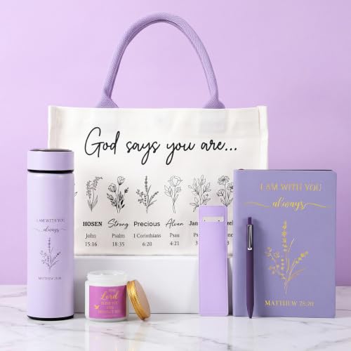 Image of Thenshop 6 Pcs Christian Gift Set for Women Faith, Inspirational Religious Gifts for Women, Catholic Christmas Birthday Gifts for Women Friends, Mother, Sister, Wife(Purple,Bible)