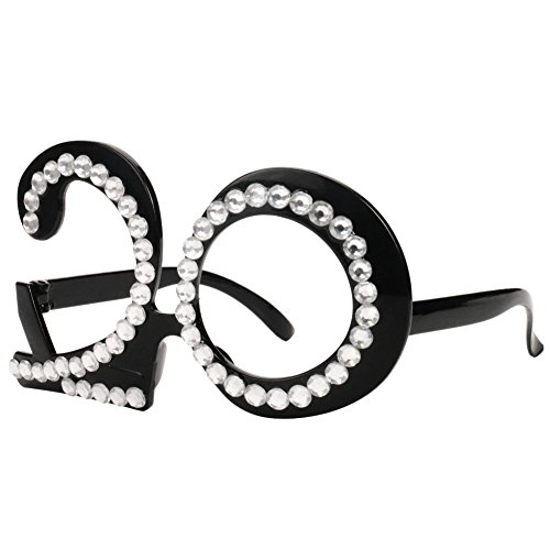 20th Birthday Glasses - Number Crystal Frame, Party Favors, Wedding, Funny Costume Sunglasses, Novelty Eyewear Celebration Decoration for Kids and Adults 6 Pack (20)