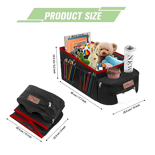 Image of FUNNy elf Car Seat Organizer - Passenger Seat Organizer, Collapsible Car Storage with Partitions & 4 Cup Holders for Front Seat or Back Seat (Red)
