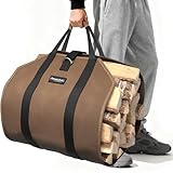 AMAGABELI GARDEN & HOME Firewood Carrier Firewood Bag Heavy Duty Large Waxed Canvas Fireplace Carrier Log Tote Fire Wood Carring Bag with Handles Wood Sling Holder Cabin Stove Accessories