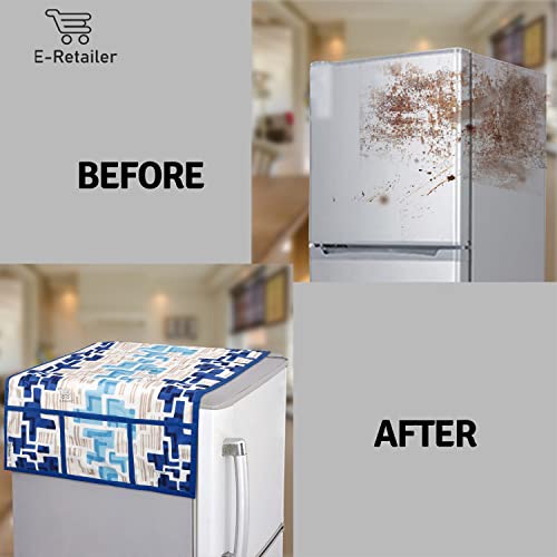 Image of Polyester 3-Layered Fridge Top Cover /Refrigerator Cover with Utility Pockets and Set of 4 Pc Fridge Mats (Color-Blue, Size-39x21 Inch)