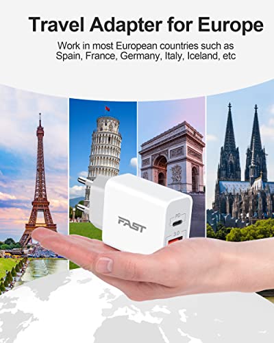 European Travel Plug Adapter, GLUGRU 2-Pack 20W Dual Port USB C Wall Charger Type C Fast Charging Block International Power Adapter US to Europe EU for iPhone 15 14 13 12 11 Pro Max XS, iPad, Samsung