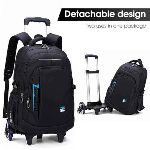 Image of Climberty School Bag for Boys Girls Durable Burden Relief School Trolley Bag with Detachable Wheel Stand and 6 Wheels Large Waterproof travel Trolley School Bags School Backpack Gift for Boys, Girls