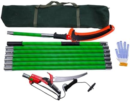 27 FT Extendable Pole Pruner, Heavy-Duty Manual Tree Trimmers & Loppers with Saws, Durable Garden Tools with Storage Pocket (Yellow)