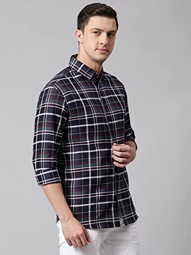 Image of Dennis Lingo Checkered Slim Fit Casual Shirt with Spread Collar for Men