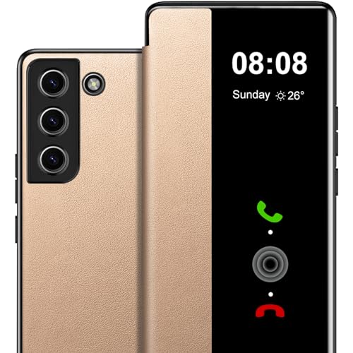 for Samsung Galaxy S23 FE Case Flip Leather Cover Clear S-View, Luxury Slim for Samsung Galaxy S23 FE Phone Case Smart Window Hard PC Flip Shockproof Protective Cover Galaxy S23 FE 5G Case Clear View