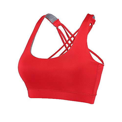 Eilyee Women High Impact Sports Bra Criss Cross Back Padded Bra Workout Fitness Sports Yoga Bras Color Red Size Large #TOP30