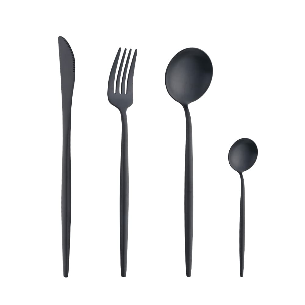 Ménagère 16 pièces en acier inoxydable noir mat, couverts haute qualité