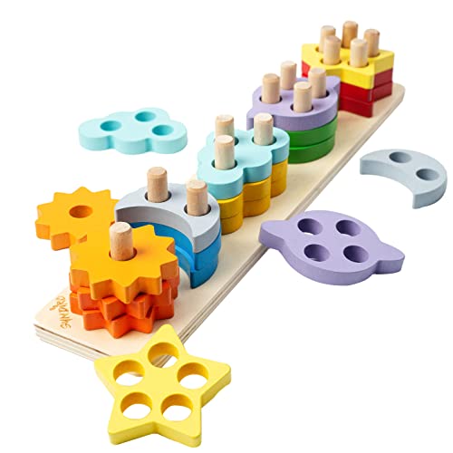Image of Symdiro Montessori Toys for 1 2 3 Year Old Boys Girls-Wooden Sorting & Stacking Toys for Baby Toddlers,Educational Shape Color Sorter Preschool Kids Gifts