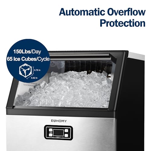 Image of EUHOMY Commercial Ice Maker Machine, 150lbs /24H Stainless Steel Under Counter ice Machine with 33lbs Ice Storage Capacity, Freestanding Ice Maker