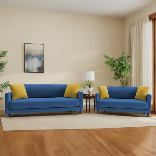 Image of Casaliving Dominic 3 + 2 Seater Sofa Set for Living Room (Blue) Premium Fabric Sofa