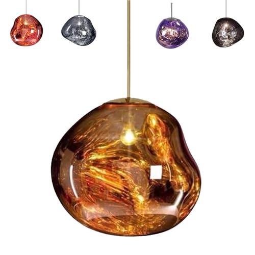 SNBGRYE Lustre Moderne en Verre Fusionné à LED, Abat-Jour Irrégulier, Corde de Suspension Réglable de 150cm, Suspension en Lave pour Magasin, Club, Éclairage Intérieur, B-30cm