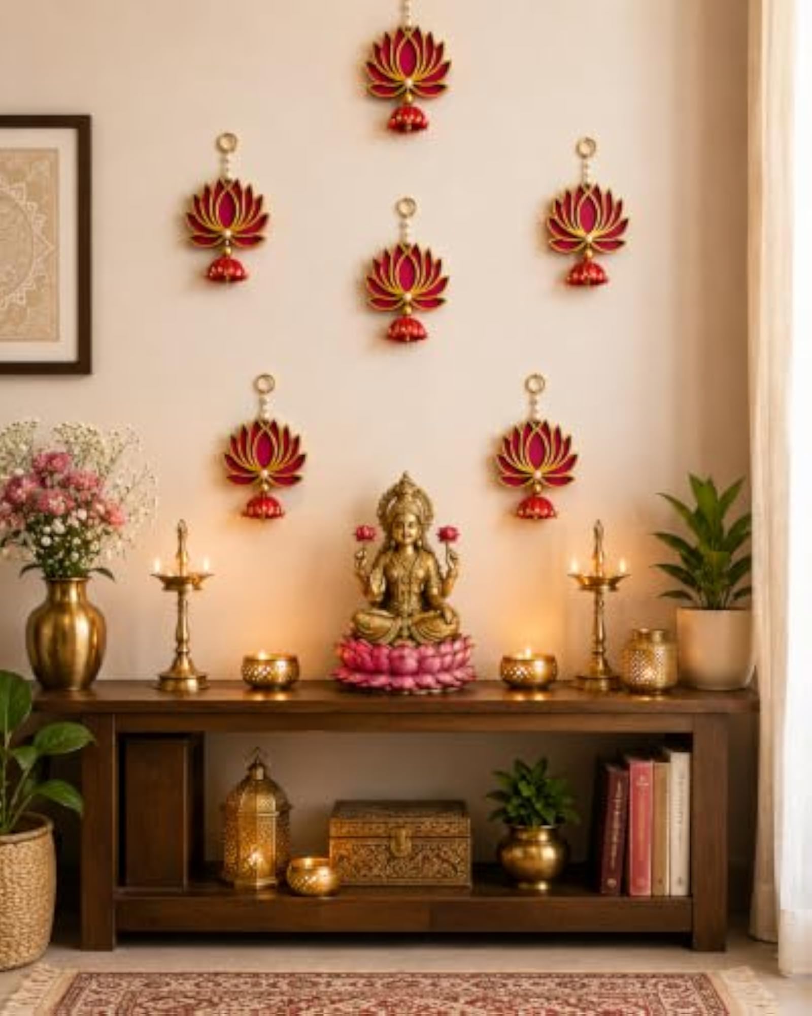 Handmade Engineered Wood Wall Decor Lotus with Jhumki