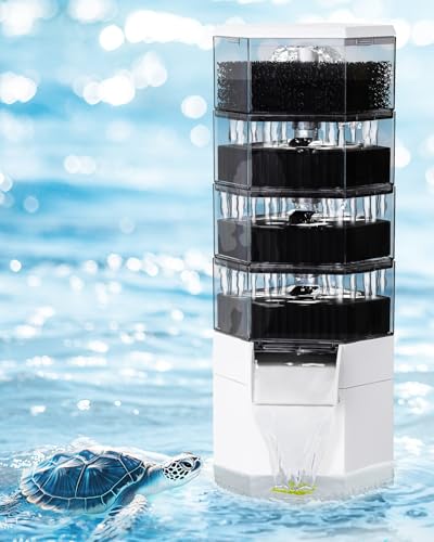 AQQA Filtro para Tanque de Tortuga, 1000L/h Filtro de Acuario de Bajo Nivel de Agua con Cambio de Agua y Filtración, Ultra Silencioso de 4 Etapas Cascada Bio-Filtración para Tanque de 200-400L