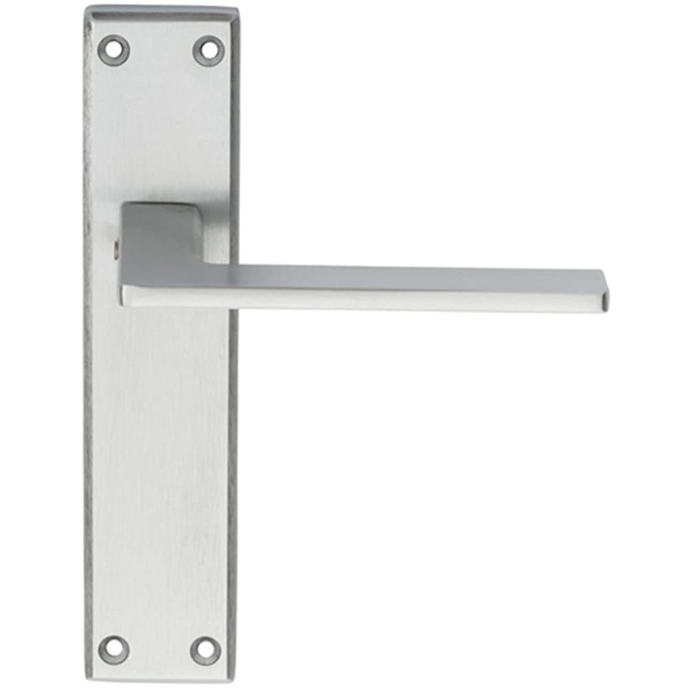 Flat Straight Lever on Latch Backplate Door Handle - 180 x 40mm - Satin Chrome | Lever on Backplate Door Handle - Internal Door Hardware - Lock, Euro, Oval and Latch Options Available