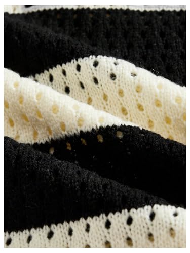 Men's Striped Crochet Tops Hollow Out Color Block Letter Embroidered Short Sleeve Sweaters4