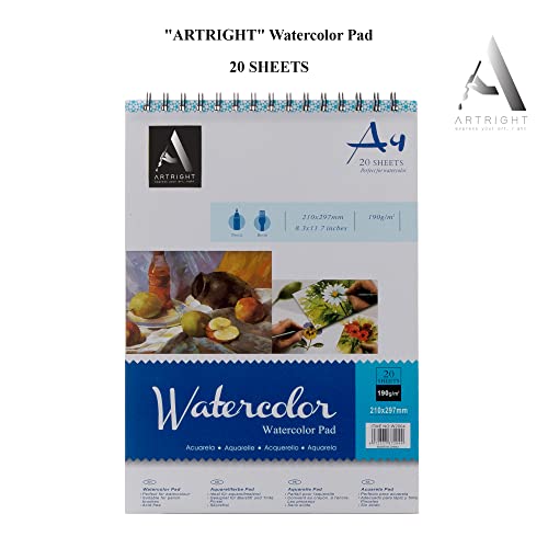 Image of ArtRight Artists Watercolour Paper A4 Size, 200 GSM 75% Cotton Cold Pressed (16 Sheets + 4 Free Sheets), for Watercolor, Acrylic and Mixed Mediums.
