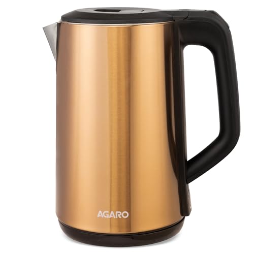 Image of AGARO Insignia Electric Kettle, 1.8L, Double Layered Kettle, 100% Stainless Steel Inner & outer Body, Auto Shut Off, Boil Dry Protection, Portable, Champagne Gold