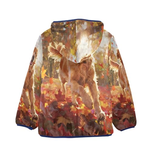 Happy Dog Amidst Autumn Leaves Toddler Fleece Jacket Girl Boys Hooded Fleece Jacket Coat Warm Outwear Zip-up 3-10T2