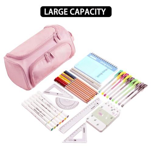 Image of Large Capacity Pencil Pouch, Aesthetic Pencil Case with Zipper Portable Handle, Cute Pencil Bag Stationery Organizer for Office College School Teen Girl Boy Adult (Pink)
