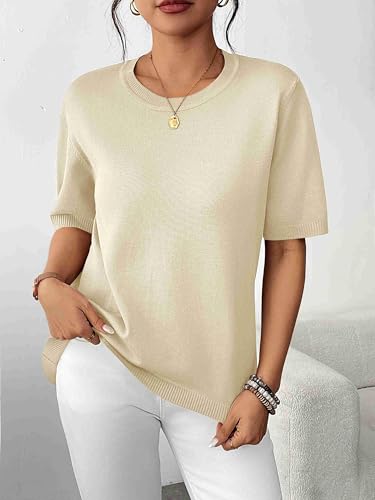 Image of Zeagoo Womens Summer Tops Dressy Casual Short Sleeve Sweaters Crew Neck Lightweight Knit Tops Loose Blouse Basic Shirts