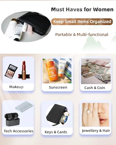 Small Makeup Bag for Purse Mini Cosmetic Pouch Zipper Little Wristlet, Tiny Make Up Organizer Lipstick Feminine Product Car Change Coin Holder for Women, 4.5 x 6.5 Clutch Stadium Approved, 1 Black3