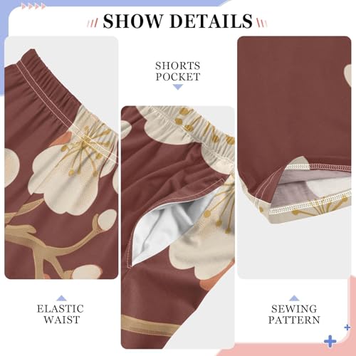 Winter Plum Floral Boys Long Pants Soft Trousers Elastic Waist Kids Lounge Bottoms with Pockets S-XL4