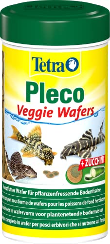 Tetra Pleco Veggie Wafers - Fischfutter für pflanzenfressende Bodenfische, Alleinfutter mit mineralreicher Zucchini für verbesserte Vitalität, 250 ml Dose