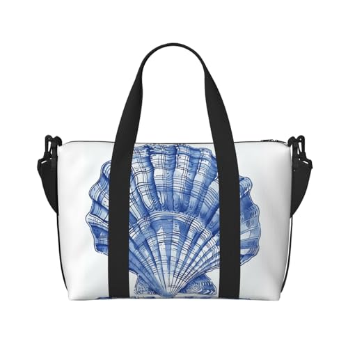 blue seashell print Travel Duffel Bag, Sports Tote Gym Bag, Swim Pool Bag Large Shoulder Tote Bag for Beach Weekender2