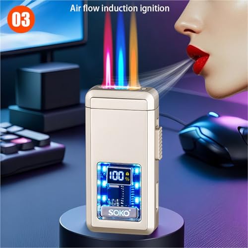 Encendedor de butano recargable que soluciona el viento con su potente llama ajustable de metal 5