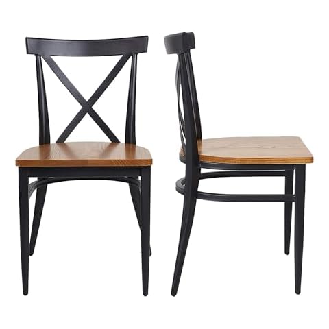 LUCKYERMORE Black Metal Dining Chairs Set of 2 Heavy Duty Kitchen Chairs Fully Assembled for Restaurant Solid Wood Seat X Back Cafe 450lbs Weight Capacity, Farmhouse Mid Century Morden Dining Chair Cover