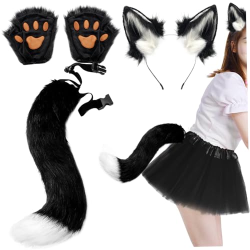 Oreilles et queue de renard en fausse fourrure haut de gamme blanche et moelleuse
