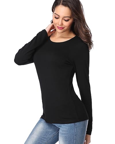 Fuinloth Women's Basic Long Sleeve T Shirts, Crewneck Slim Fit Spandex Tops, Plain Layer Underscrub Tees3