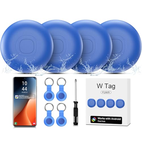 Air Tracker Android, IP67 Smart Tag Localizador de llaves compatible con Google Find Hub APP (Android solamente), 4 unidades, Bluetooth Tag Key Finder para equipaje/cartera/maleta/bolsa-azul