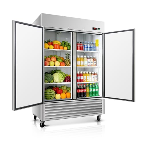 DeepTide 54" W Commercial Refrigerator with Double-Door: 49 Cubic Feet Storage, Adjustable Shelving, Automatic Defrosting, Precision Digital Thermostat, LED Lights, Safety Locks