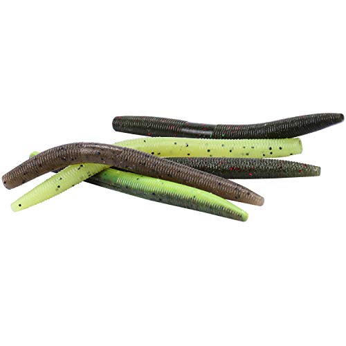 RUNCL ProBite Wacky Worms Senko Style, 10/15pcs Soft Stick Baits 4/5/6in - Fennel Flavor, Salt Impregnation, Ribbed Design, Proven Colors - Wacky Stick, Soft Fishing Lures (Multi 3, Multi1)