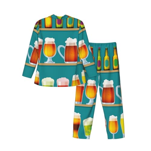 Beer And Beer Mug Bottle Mens Pajamas Set Button Down Sleepwear Set Long Sleeve Loungewear With Pockets4