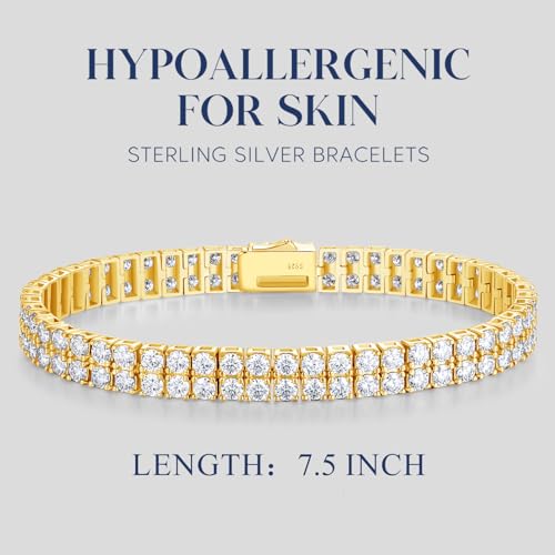 FANCIME Gold Moissanite Tennis Bracelet 11 Carats 2-Row Lab-Grown Diamond Bracelets 925 Sterling Silver Tennis Bracelet 3mm D Color VVS1 Round Cut Moissanite Bracelet for Women 7.5"3