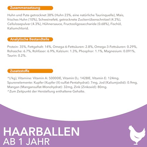 IAMS Anti-Haarballen Katzenfutter trocken mit Huhn - Trockenfutter für Katzen ab 1 Jahr, 3 kg