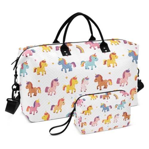 Horse Heart Love Unicorn Rainbow Travel Duffle Bag Gym Bag Weekender Bags with Toiletry Bag Travel Trip Tote Bag