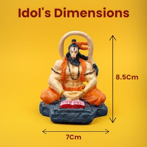 Image of RIANZ Divine Lord Hanuman ji God Idol for Car Dashboard, Office Desk & Home Temple | Bajrangbali Meditative Pose | 8.5cm Height - Handcrafted Spiritual Gift for Devotees (Multi Color - Meditating)