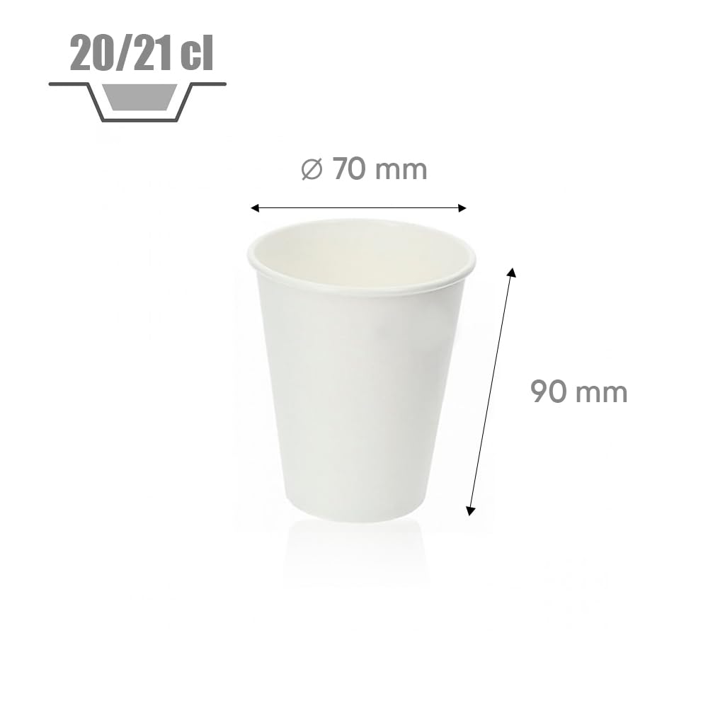 Générique 1000 bicchieri in cartone bianco da 20 cl, 7 oz per bevande calde e fredde, tazza usa e getta di qualità professionale, 200 ml