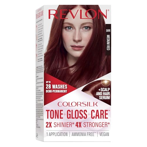 Revlon ColorSilk Tone + Gloss + Care Demi Permanent Hair Color, Dye Kit with Leave-In Scalp and Haircare Serum, 2x Shinier, 4x Stronger, 5RR Medium Red, 4.5 fl oz