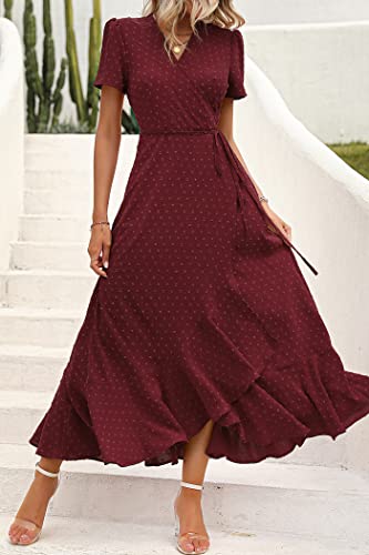 Image of PRETTYGARDEN Women's Summer Wrap Maxi Dress Casual Boho Floral V Neck Short Sleeve Ruffle Hem Split Beach Long Dresses