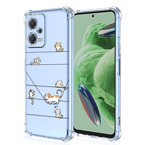 XINYEXIN Clear Case for Xiaomi Redmi Note 12 Pro Case Cute Cat Pattern Design Slim Shockproof Transparent Soft TPU Bumper Case Protective Cover