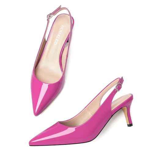 Image of NUMALEO Slingback Heels for Women Pointed Close Toe Kitten Heels Patent Pumps Dress Party Comfy Heeled Sandals Stiletto 2.5 Inch Dress Shoes